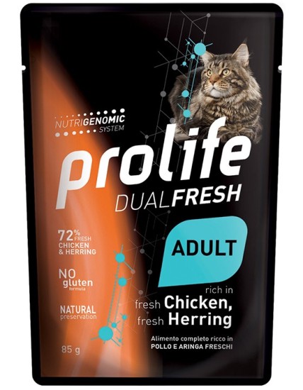 PROLIFE GATTO DUALFRESH ADULT POLLO E ARINGA 85GR UMIDO