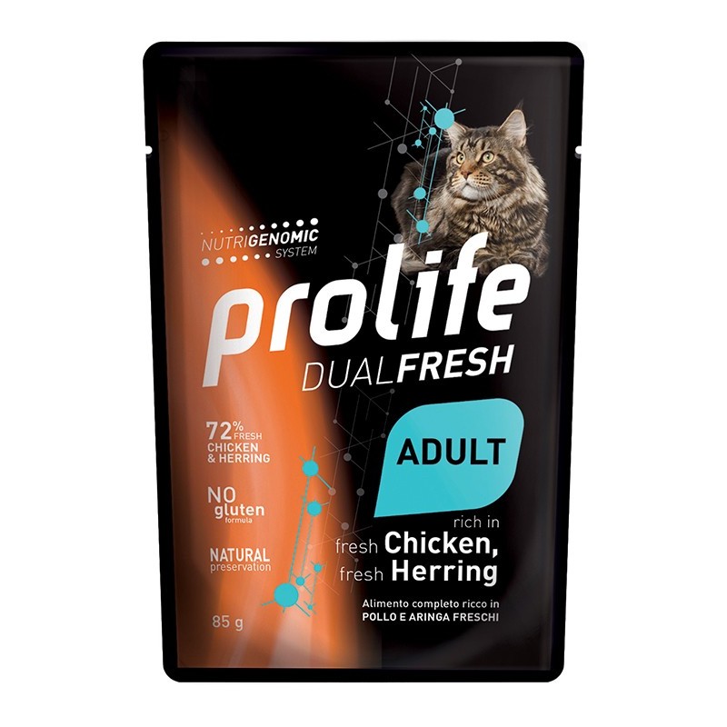 PROLIFE GATTO DUALFRESH ADULT POLLO E ARINGA  85GR UMIDO