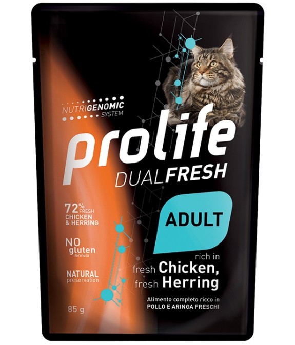 PROLIFE GATTO DUALFRESH ADULT POLLO E ARINGA  85GR UMIDO