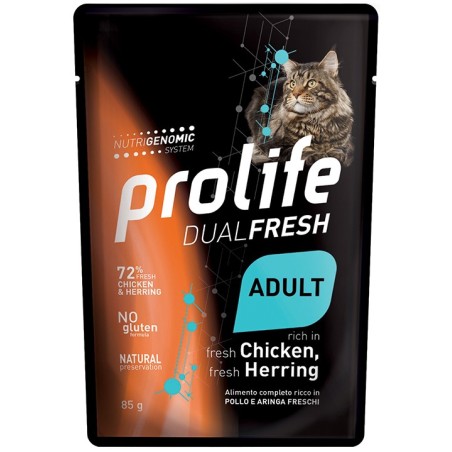 PROLIFE GATTO DUALFRESH ADULT POLLO E ARINGA 85GR UMIDO