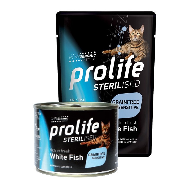 PROLIFE GATTO STERILISED ADULT PESCE BIANCO E PATATE 85GR UMIDO