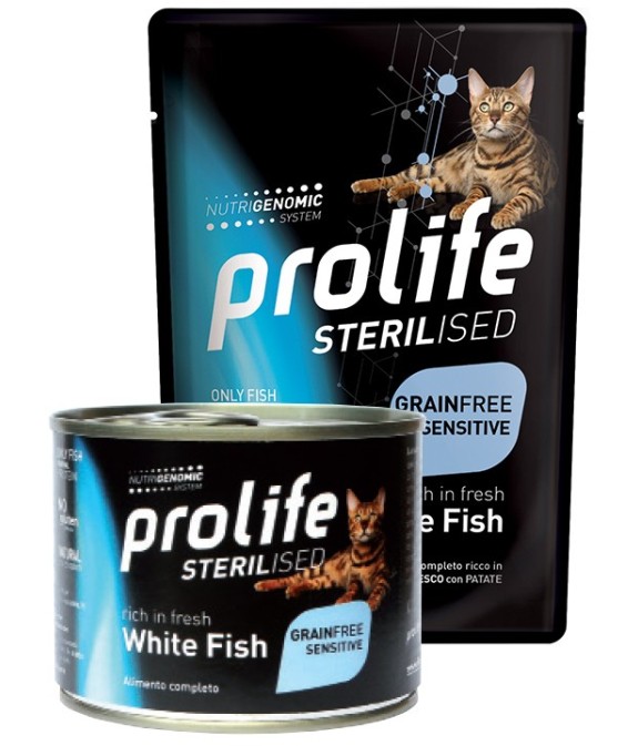 PROLIFE GATTO STERILISED ADULT PESCE BIANCO E PATATE 85GR UMIDO