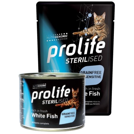 PROLIFE GATTO STERILISED ADULT PESCE BIANCO E PATATE 85GR UMIDO