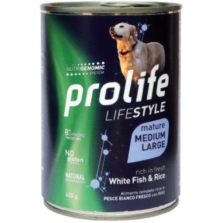 PROLIFE MATURE UMIDO PESCE BIANCO E RISO 400 GR